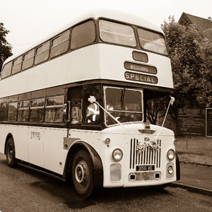 Bus as wedding car, wedding photographer Sheffield
