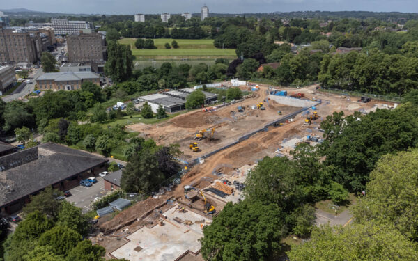 Drone video of a construction site in Edgbaston, Birmingham